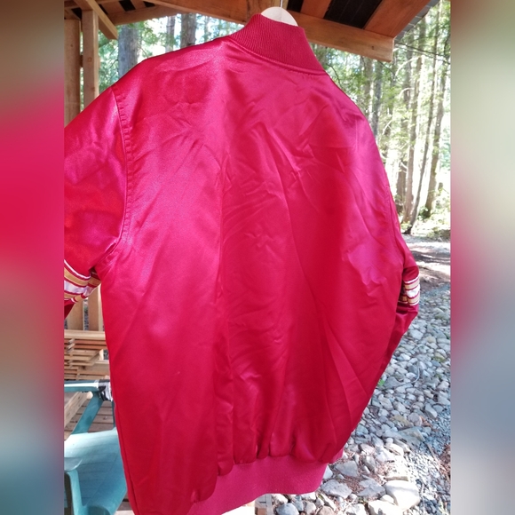 Football Jacket 49ers Starter Large Rare Snap Up Red Gold Winter Coat Shiny - Picture 13 of 15